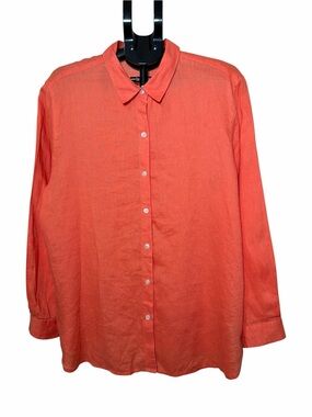 J.Jill Peach Orange 100% Linen Button Down Shirt Size XL